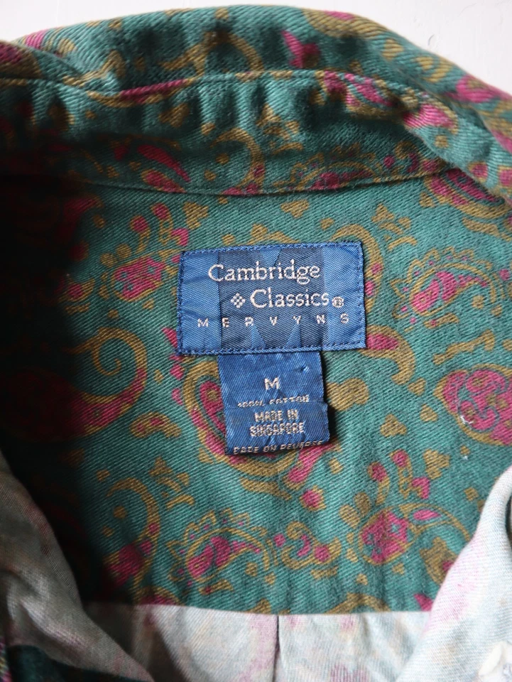 Vintage Cambridge Shirt Size M Paisley Green 100% Cotton Made in Singapore - Image 3 of 4