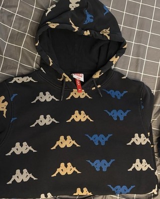 Kappa Men's Pullover Hoodie L Graphic Logo Print Black Blue Beige Pockets