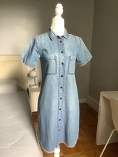 madewell chambray denim Frayed Hem Buttoned Short Sleeve Cotton shirt dress Xxs