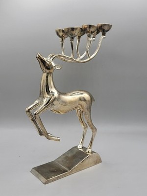 Godinger Silver Plated Christmas Reindeer Deer Antler 6 Ball Candle Holder 11''