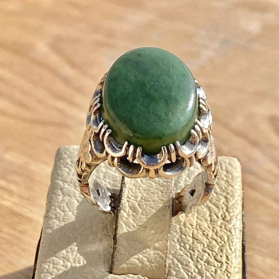 Anillo pesado único de plata de ley 925 para hombre jade verde natural jadeíta Foto 4 de 4