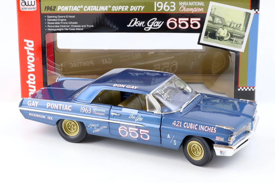 1:18 Auto World 1962 Pontiac Catalina Super Duty #655 Don Gay blue metallic - Bild 2 von 4