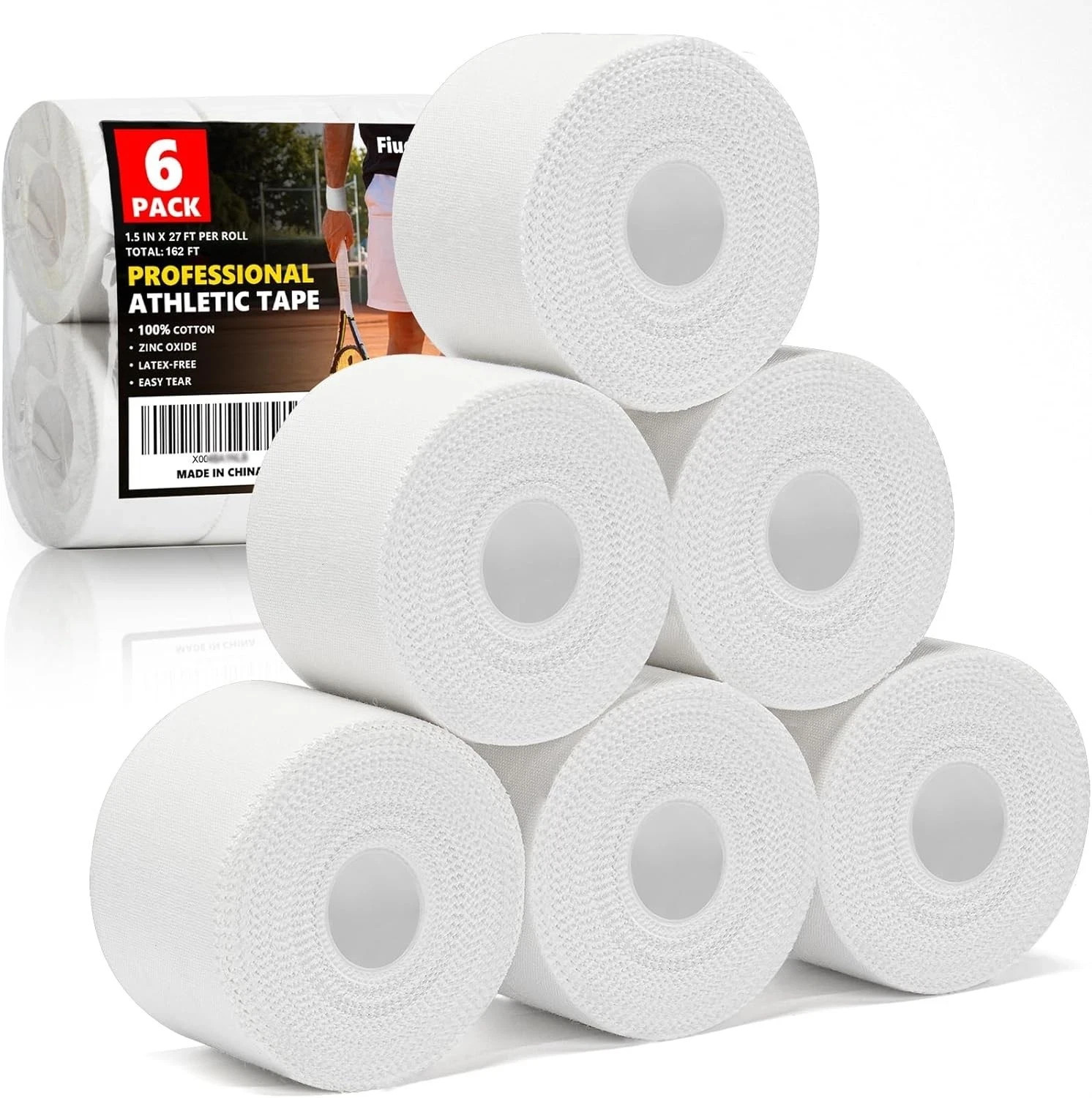 Professional 6 Pack White Athletic Sports Tape - 1.5 Inch × 30 Feet per Roll | T