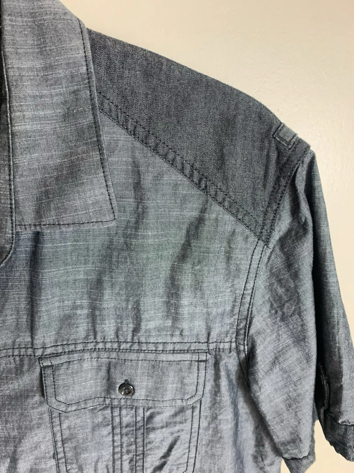 Men's Rock & Republic Black Short Sleeve Button Front Cotton Shirt Size L - Image 2 of 4