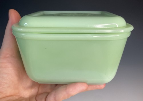 Pot réfrigérateur rétro années 40 Fireking jadéite design Philbe verre vintage - Photo 11/14