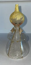 Vintage Italy De Carlini Clear Blown Glass Angel  Gold Christmas NEEDS Top