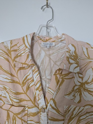 Rachel Zoe Size XL Linen Blend Button Up Cropped Shirt Short Sleeve Hawaiian - Picture 3 of 10