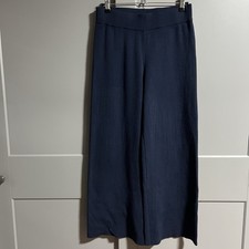 Joie Ankle Elastic Waist Stretch Sweater Knit Wide Leg Pants Navy M Lounge Cozy