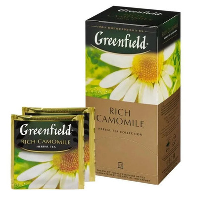 Greenfield Herbal Tea Rich Camomile   25 Tea Bags Pack   No GMO-Relaxing