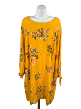 Old Navy Women's Yellow Floral Long Tie Sleeve Mini Shift Dress - XL