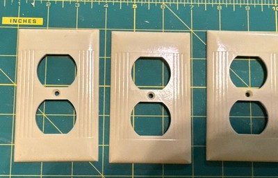(3) Sierra Electric Ivory Outlet Cover A-24/D-8, Ribbed MCM Art Deco USA, Duplex