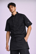 Whites Chef Jacket Mens XL Black Short Sleeve Catering Kitchen Uniform NEW Unwor