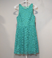 Emerald Sundae Junior Size 5 Teal Lace Party Dress Sleeveless Lined Back Keyhole