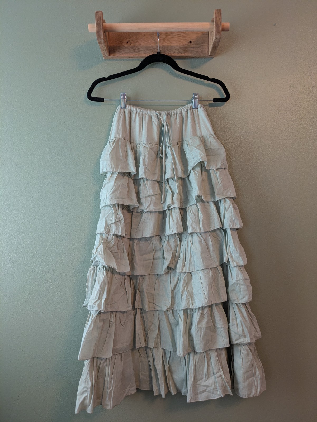 NWT Mustard Seed Cotton Ruffled Tiered Maxi Skirt Sz Small Sage Green