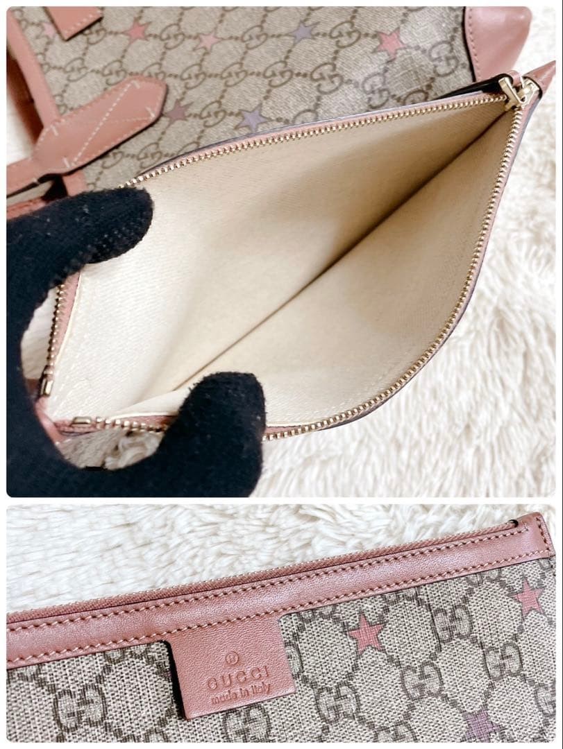 GUCCI GG Supreme Star Tote Bag Pink Brown PVC Leather Authentic AB B thumbnail 8