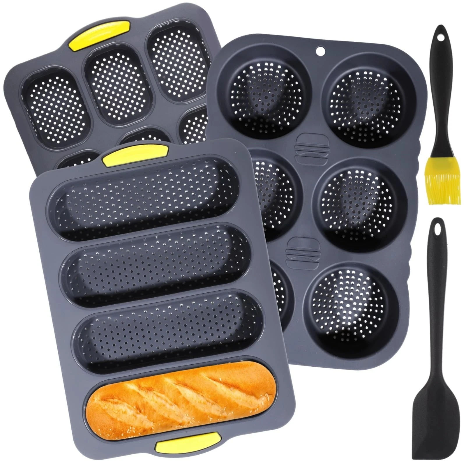 Silicone Hamburger Bun Mold Set of 5-4 6 9 Cup Silicone Hamburger Bun and Bag...