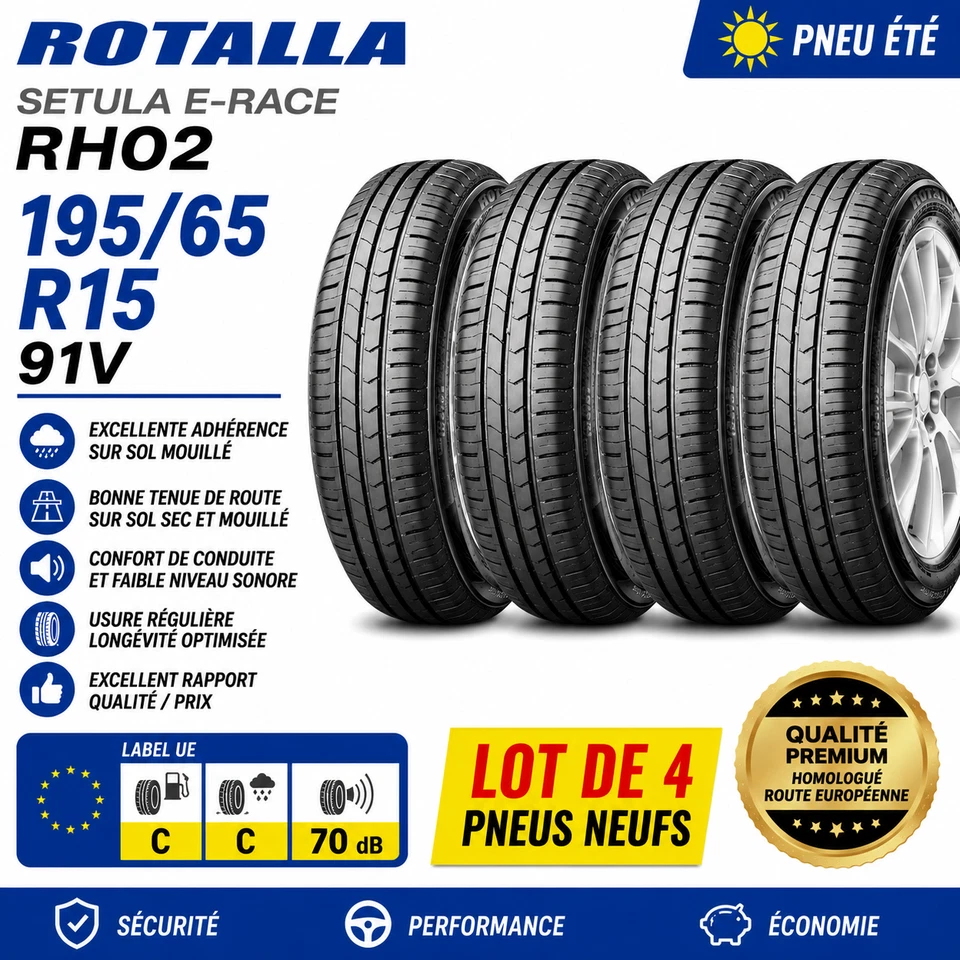 4 Pneus Neufs 195/65 R15 91V ROTALLA SETULA E-RACE RH02 Été EAN 6958460908654 - Photo 1/1