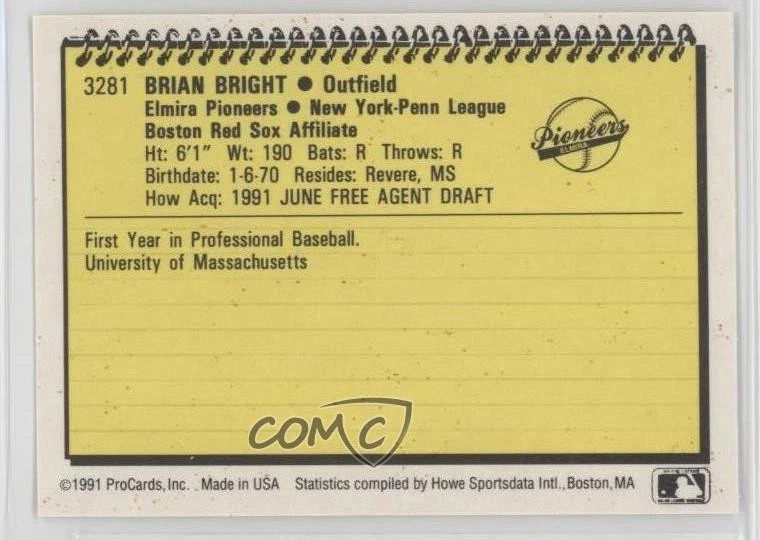 1991 ProCards Minor League Brian Bright #3281 - Image 2 of 2