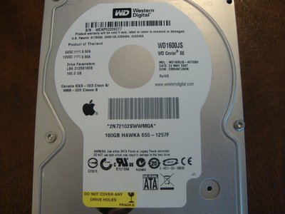 Western Digital WD1600JS-40TGB0 DCM:DBBHNTJAHN  Apple 655-1257F 160gb Sata HDD