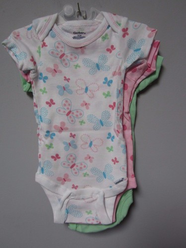 Gerber Baby Girls 3-Pack Butterfly Onesies Bodysuits Size 0-3M BABY CLOTHES GIFT - Picture 3 of 4