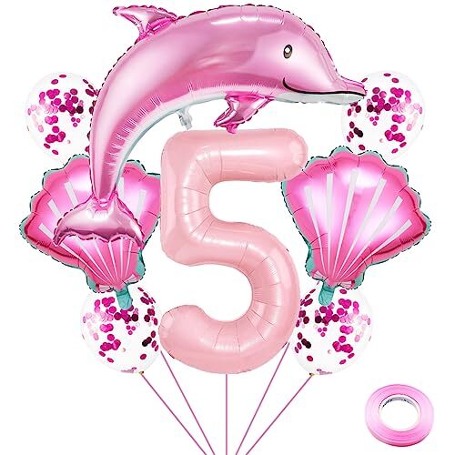 Weenkeey 5th Dolphin Birthday Balloons Giant Dolphin Aluminum Foil Balloon Nu...