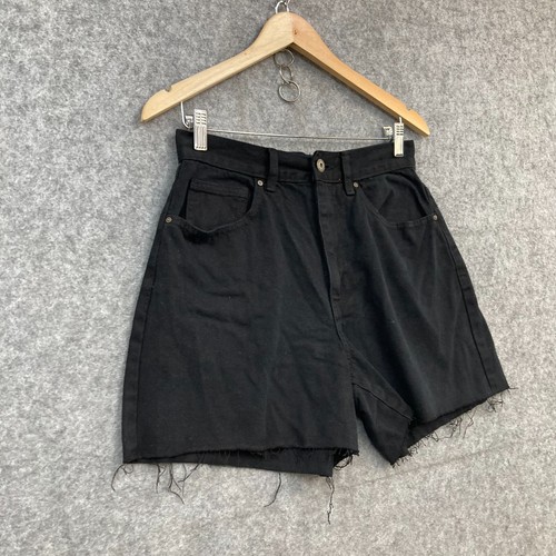 Cotton On Denim Shorts Womens 10 Black High Waist A-Line Frayed Hem Cotton 45803 - Picture 2 of 12