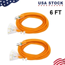 2PACK 6FT Outdoor Extension CordS 3 Ooulet With Lighted Ends SJTW 12AWG/3C