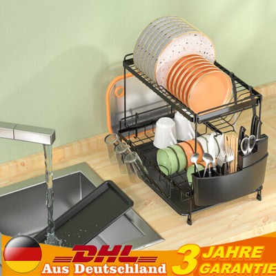 2 Layer Kitchen Dish Cup Drying Rack Drainer Dryer Tray Cutlery Holder Organizer