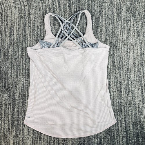 Lululemon Top Women's 8 Wild Tank Pink Gray Stripe Gym Yoga - Picture 6 of 10
