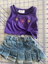 Build a Bear 2 pc Set Purple Top W Sparkle Jean Pleat Skirt W Sparkle BAB