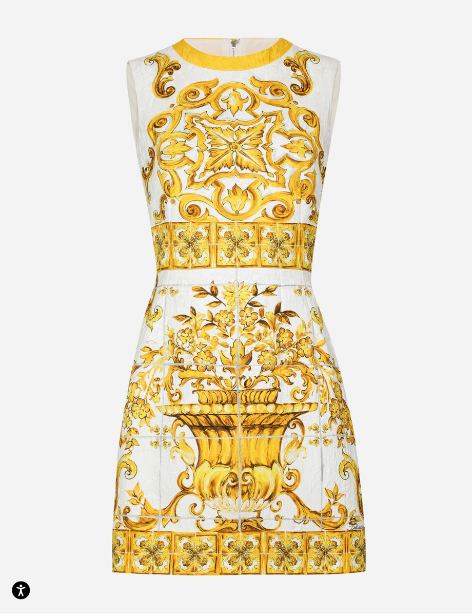 Dolce & Gabbana★素敵!Majolica Print Sleeveless Dress Dolce&Gabbana Short Majolica Print Yellow And White Brocade