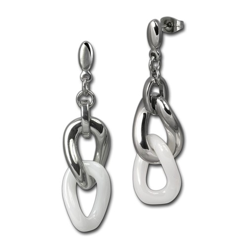 Amello Boucles D'Oreilles Inox Céramique Gourmette Grand Femme Blanc ...