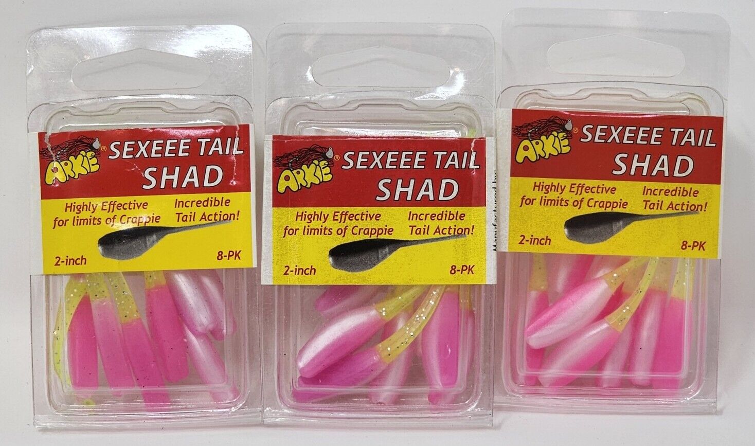 Arkie Sexeee Tail Shad STS-8 Pink And Yellow 2" Crappie Lure 3pk