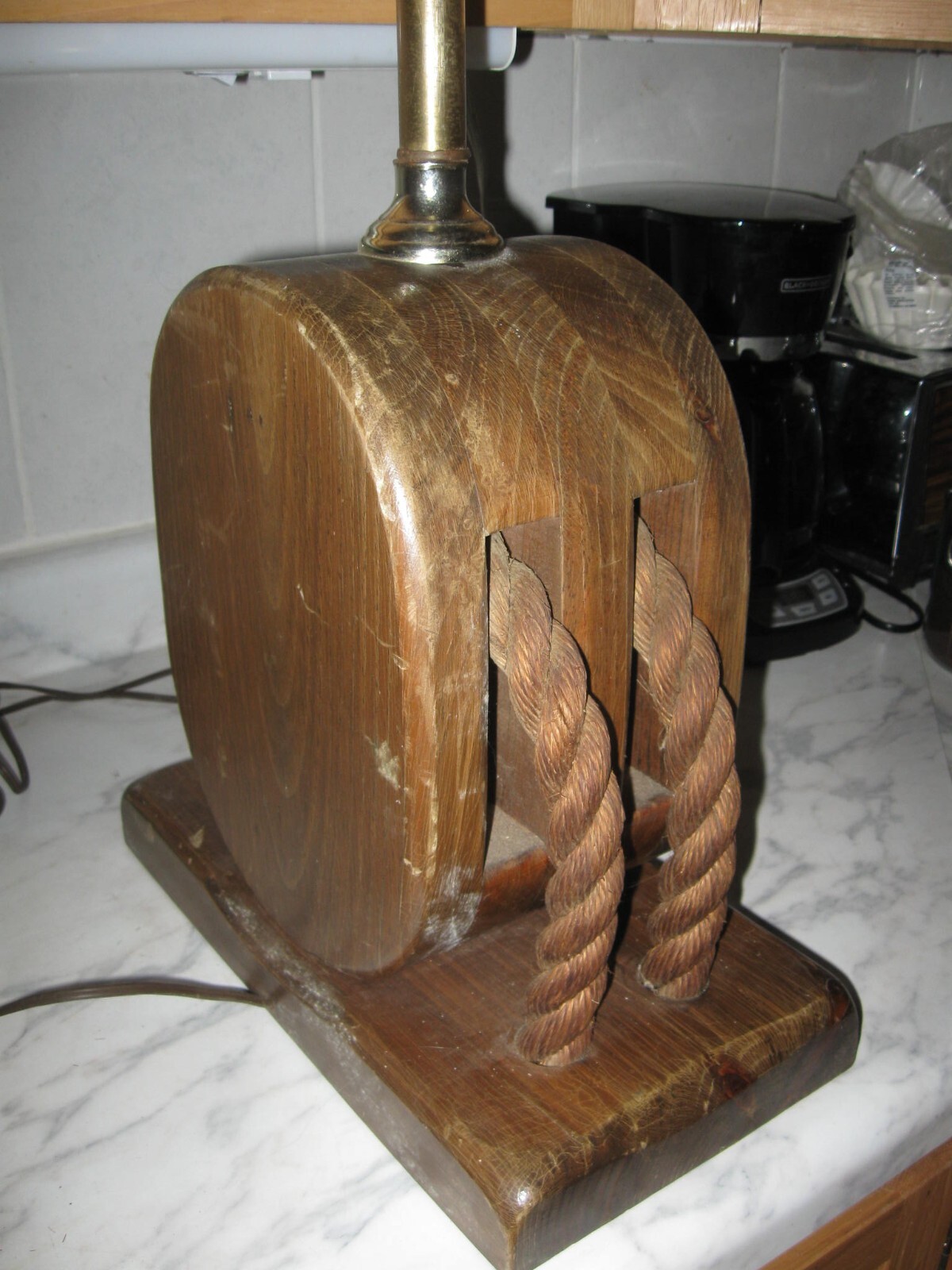 Old Vtg CARRINGTON Nautical Table Lamp With Barometer Rope Block & Tackle