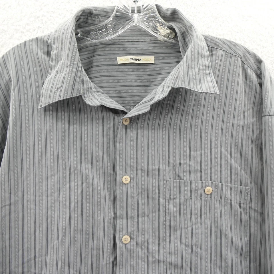 Moda Campia Moda XL Mens 17 33 Dress Shirt Gray Striped Button Down Collared Top - Image 3 of 4