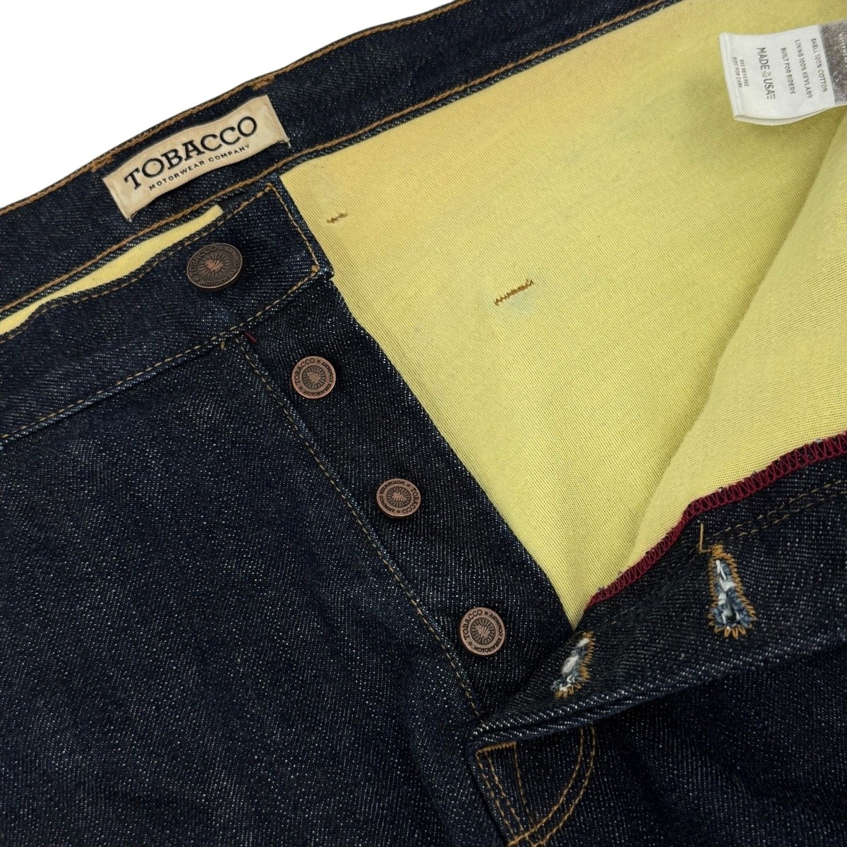Tobacco Motorwear Men's Selvedge Protective Motorcycle Riding Jeans Indigo  42x34
