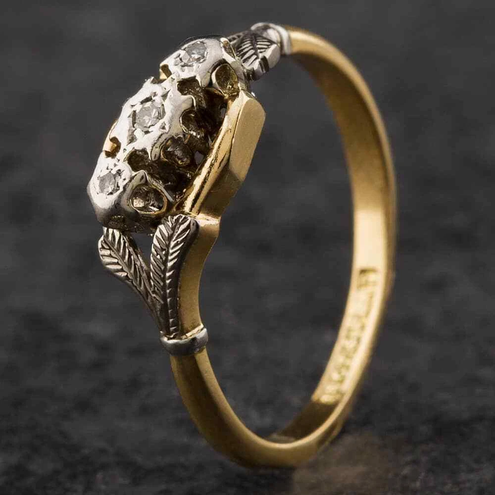 Second Hand Vintage Yellow Gold Diamond Three Stone Crossover Ring