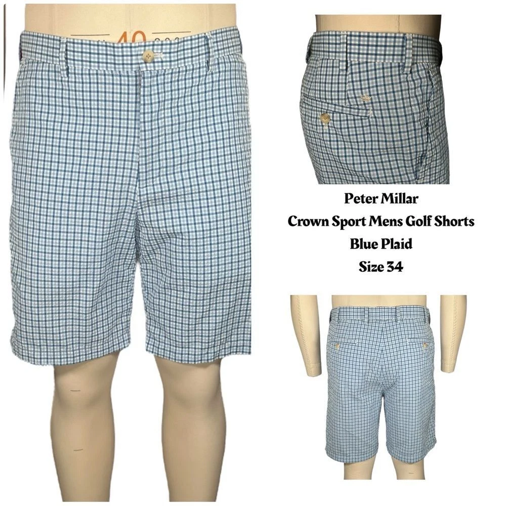 Peter Millar Crown Sport Lightweight Performance Seersucker Shorts Plaid Blue 34
Opens in a new wind