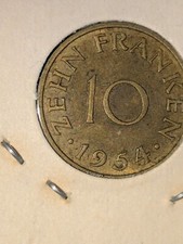 Sarre Saarland 10 Franken 1954 German