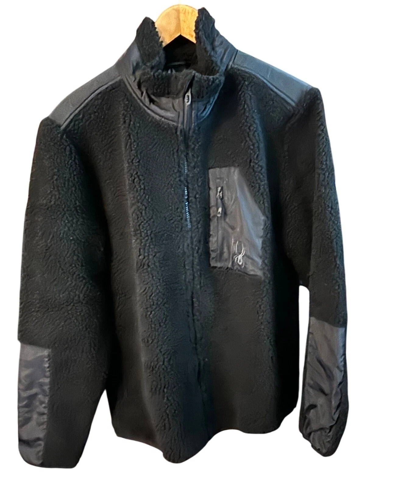 Spyder Mens Black Sherpa Fleece Full Zip Jacket Nylon Accents Sz Medium
