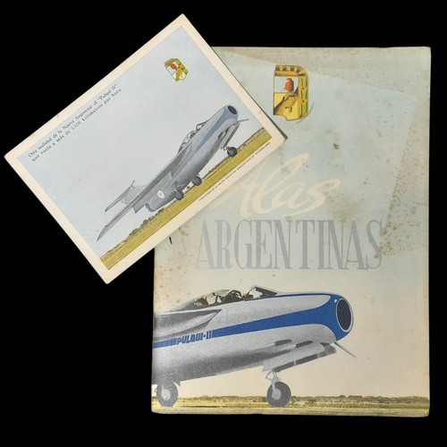 Seltene Vintage 1907-1951 Broschüre "Geschichte der argentinischen Luftfahrt" + Pulqui II Postkarte