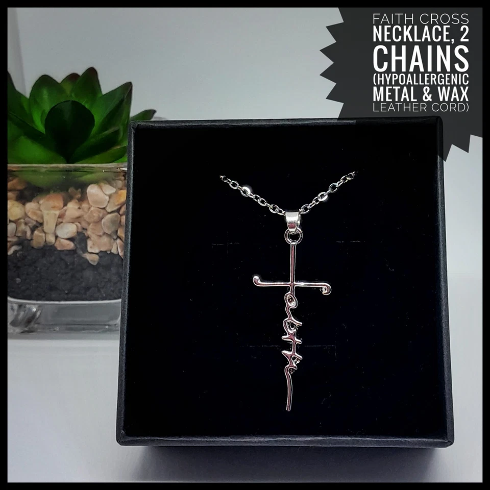 Faith Cross Pendant Necklace Set - 2 Chains +bag +cleaning cloth +Prayer Guide — 第 4/4 张图片
