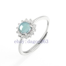 Certified natural A-grade jadeite ice Blue water 925silver inlaid sunflower ring