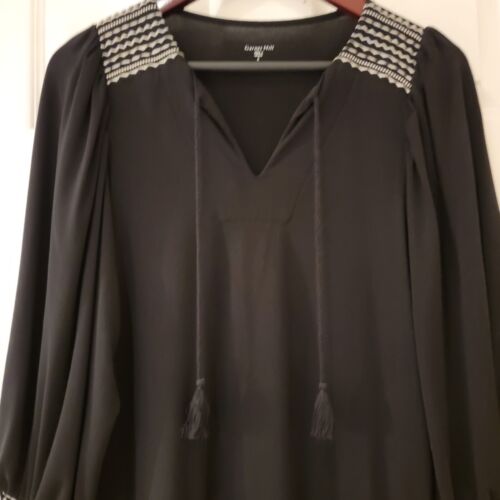 Garnet Hill Knit Dress Size Small Black White Embroidered Lyric Lightweight Boho - Picture 3 of 11