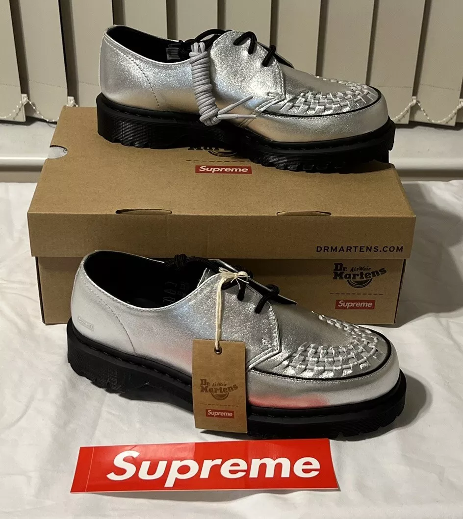 Chaussures en argent Supreme X Dr Martens Ramsey neuves dans leur boîte au Royaume Uni 9 Eu 43 Us 10 authentiques 