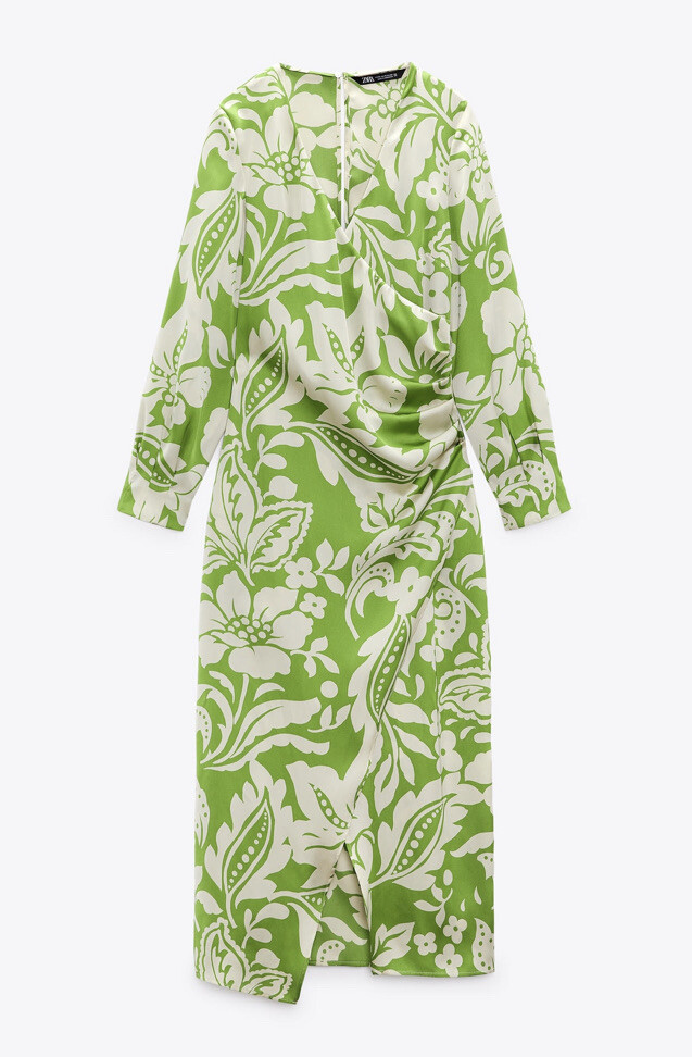 ZARA NWT WOMAN V NECKLINE PRINTED MIDI DRESS ECRU / GREEN | 2739/125 ALL  SIZES | eBay