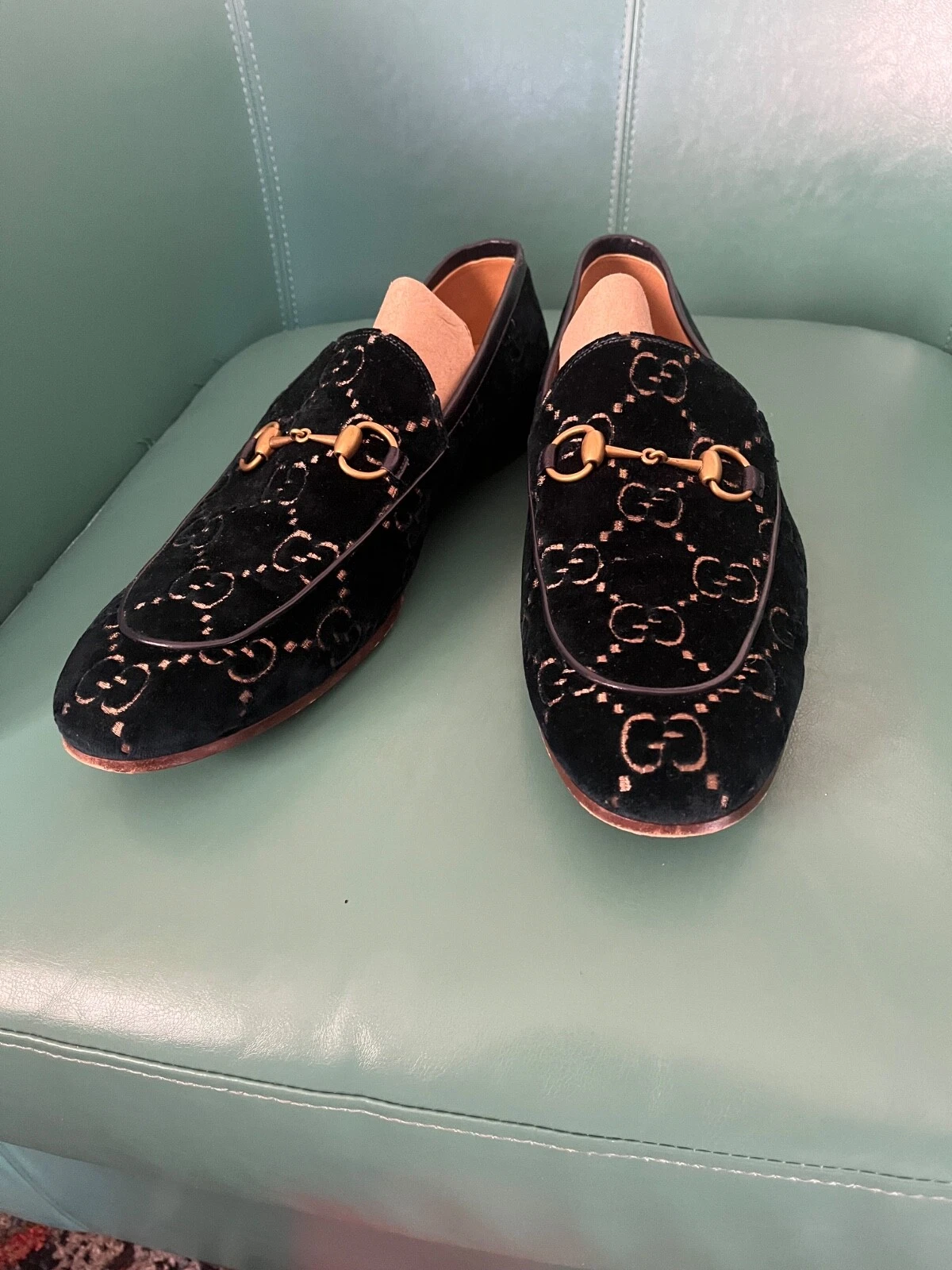 Mocassins plats en velours Gucci Jordaan GG Horsebit US 12