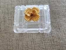 Crystal Legends by Godinger 24% Lead Crystal Trinket Box Gold Tone Flower 