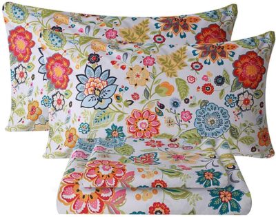 Sheets King Pattern Spring King Size Spring Flower Bed Linen Set Soft Breathable Microfiber Sheets ...