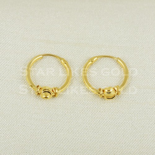 Gold Earrings 18K Gold hoop Earrings 18K Real Gold Earrings Bali - Picture 4 of 6